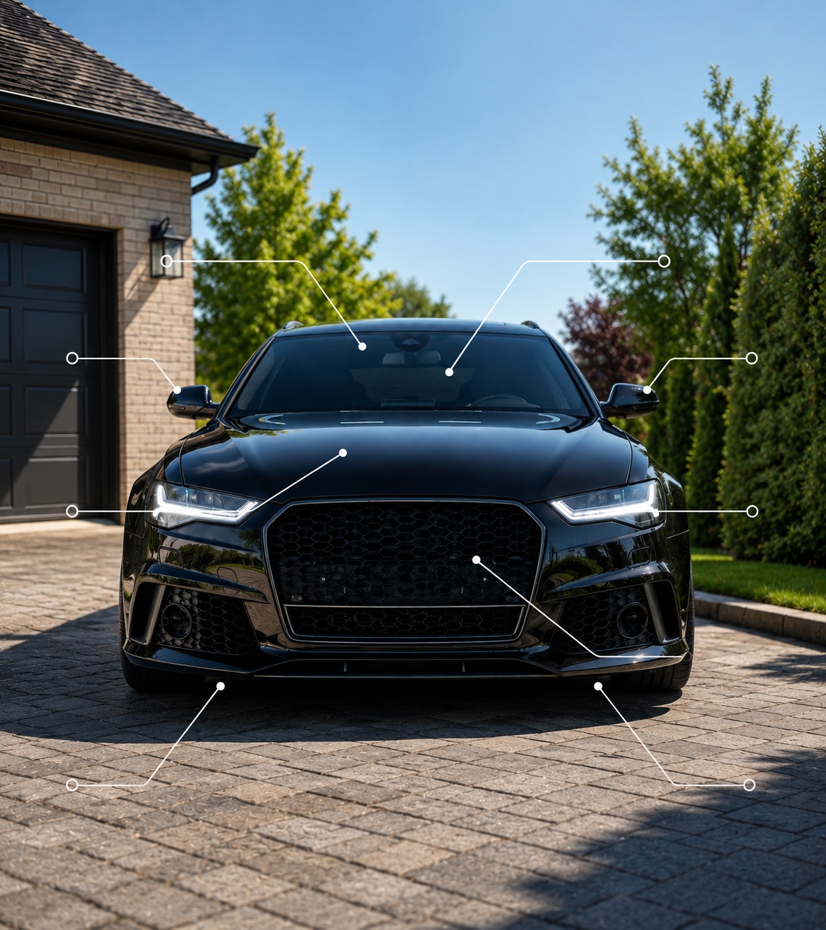 Black Audi RS6 wagon at dusk, the kind of car the 142-point checklist exists for