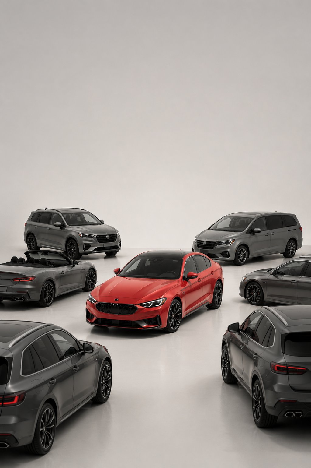 A range of car body styles that Carsmenskii matchmakes — sedan, wagon, SUV, coupe, minivan